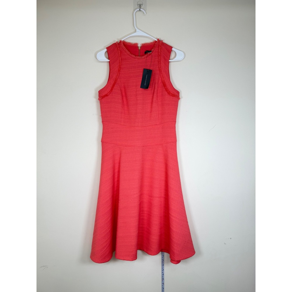 Tommy Hilfiger Fit Flare Dress Women 2 NEW Coral Tweed Fringe MSRP $119 A5BN1AYU